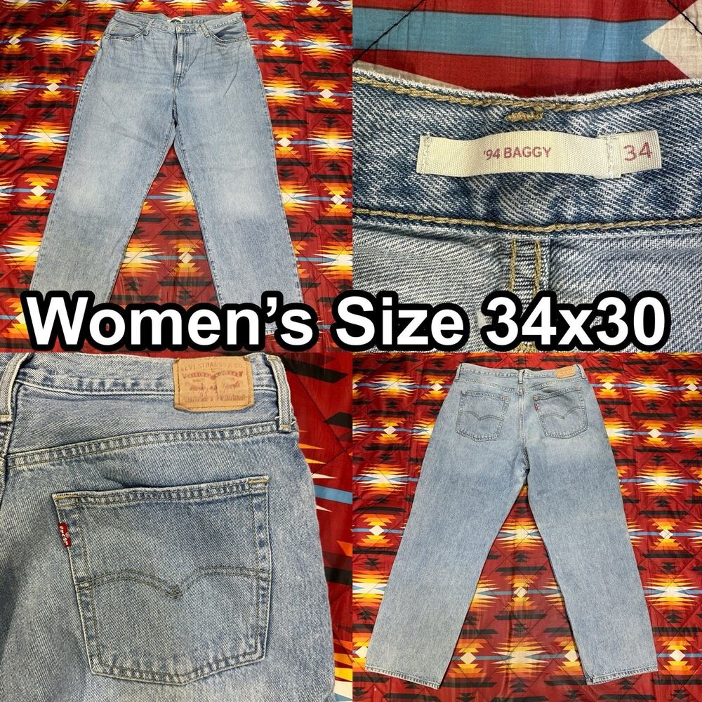 Levi's '94 BAGGY Blue Jeans Women’s Sz 34x30 Blue Relaxed Straight Denim Zip Fly